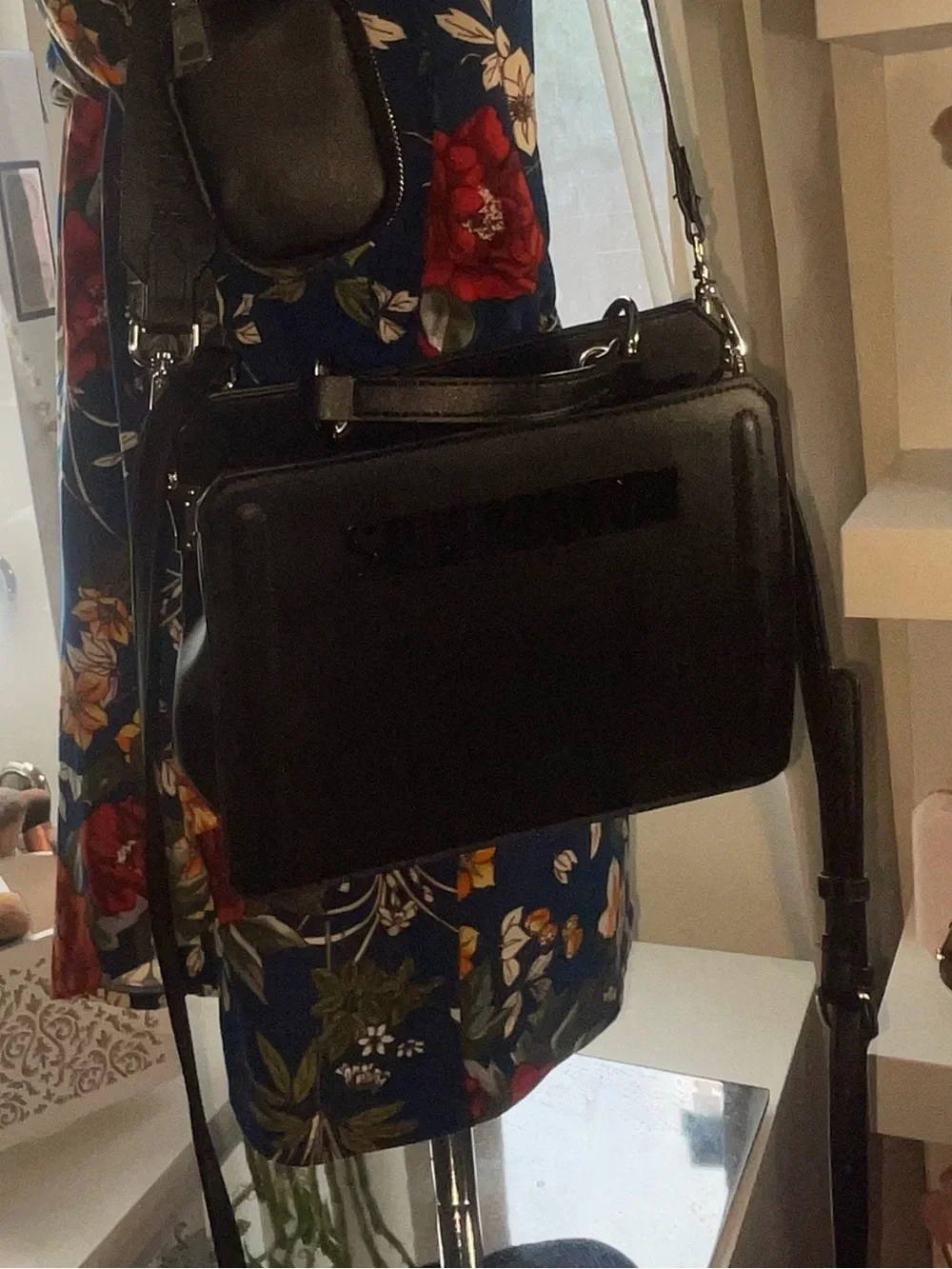 Steve Madden Black Boxy Leather Crossbody Bag